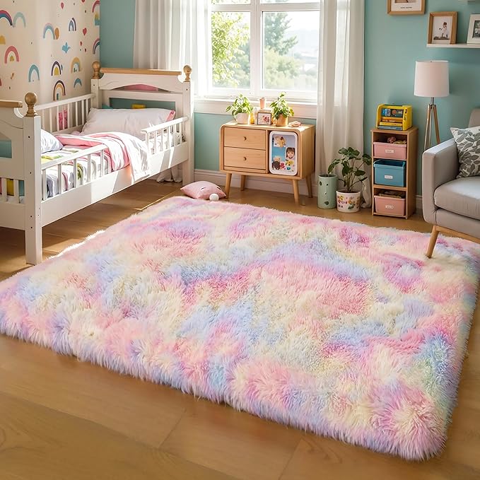 KICHOWUA Thick Area Rug 5x7 Rainbow Fluffy Shag by KICHOWUA
