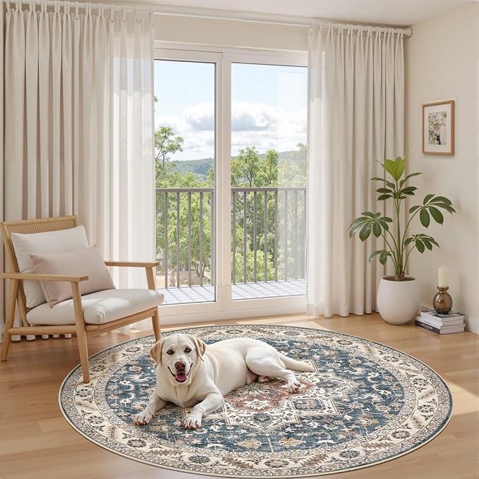 6ft Round Vintage Living Room Area Rug - Image 7