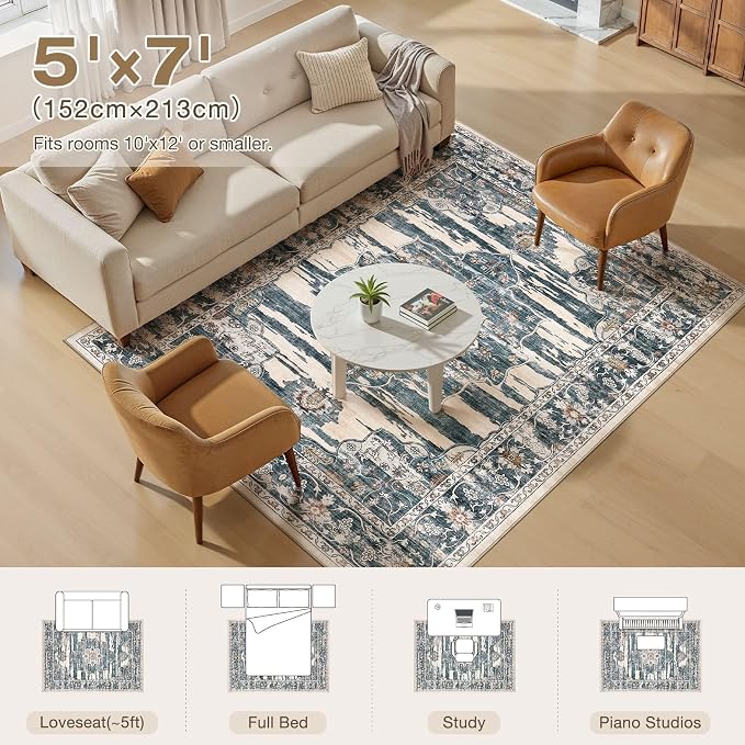 Washable 5x7 Area Rug for Living Room - Image 8
