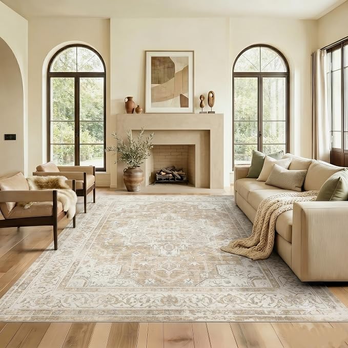 10x14 Area Rug for Living Room-Vintage Farmhouse Boho Floral Neutral Washable by Unknown