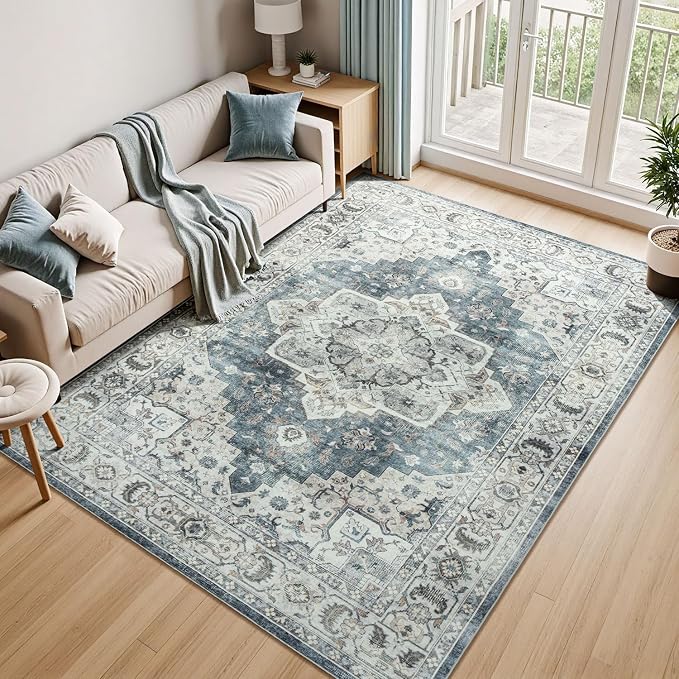 Lessymo Vintage Medallion Rug for Living Room 5x7, Machine Washable Area Rugs - Image 4