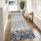 KUTA Moroccan Washable Runner Rug 2.6x8, Non-Slip Vintage Black Navy Blue Boho - Image 3