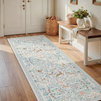 Runner Rug Washable Runners Kitchen Rugs Non Slip Neutral Floral Carpet Low Pile - Image 2