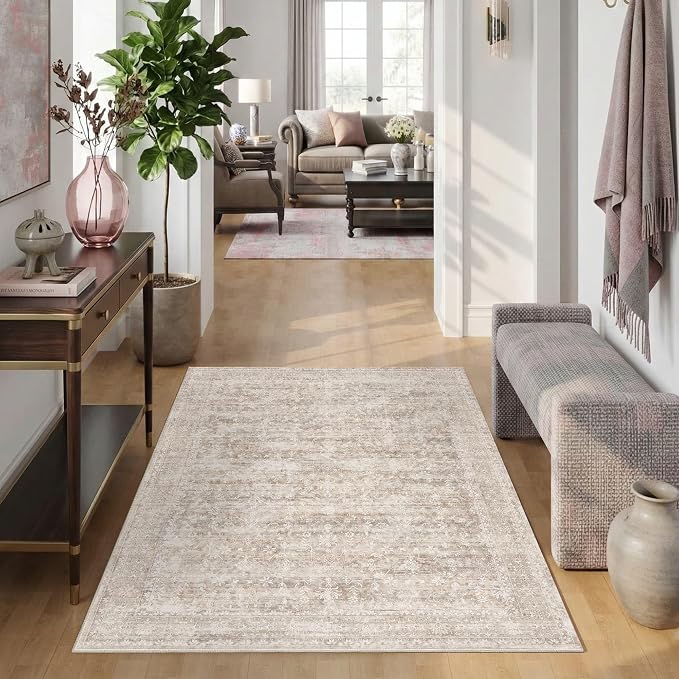 Latte&Fog 4x6 Beige Rugs for Living Room, Vintage Washable Area Rug for Bedroom - Image 3