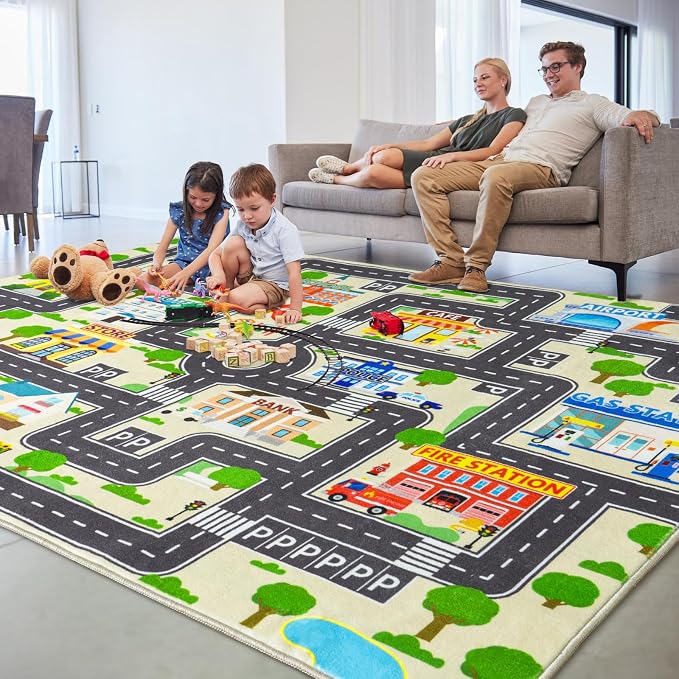 Car Rug Play Mat for Kids Toy Cars, City Road Traffic Playmat for Kid Bedroom - Image 4