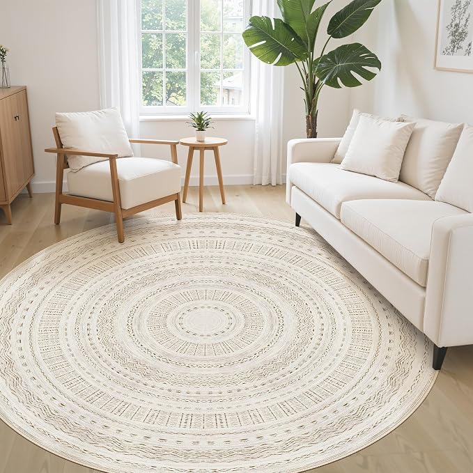 cotiled 6x6 Round Area Rugs Living Room Rug: Washable Boho Rugs - Image 3