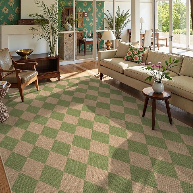 Lahome Checkered Dining Living Room Rug, 8x10 Washable Indoor Outdoor Easy Jute by Lahome