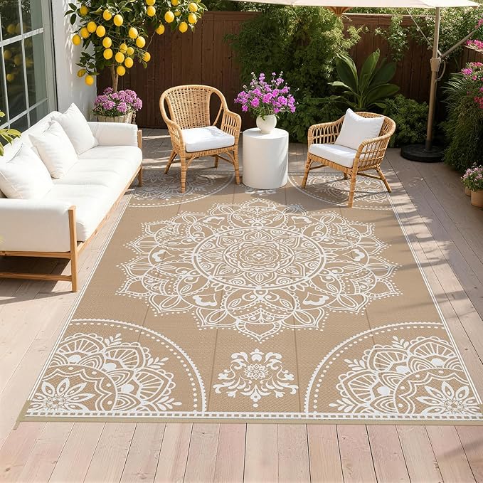Pauwer Waterproof Outdoor Rug 6x9, Reversible Plastic Straw Patio Camping Rug by Pauwer