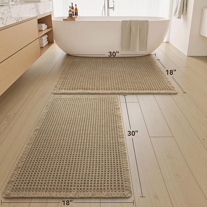 Upgraded Waffle Bath Mats Set of 2, Super Absorbent Non Slip Bath Mats - Image 2