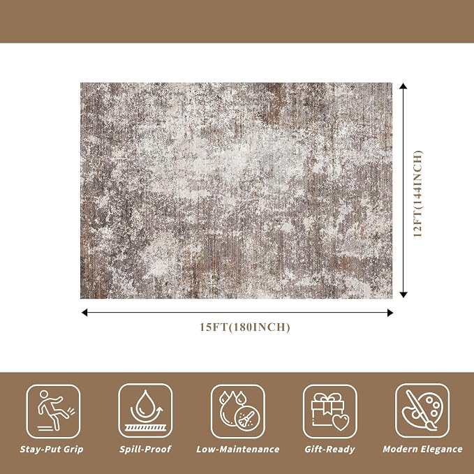 12x15 Area Rug Living Room Washable – Extra Large Modern Neutral Abstract Soft - Image 2