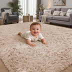 Area Rug for Living Room Bedroom: 4x6 Camel Soft Fluffy Shag Upgrade Non-Slip by PLHXFRSoftAreaRugs