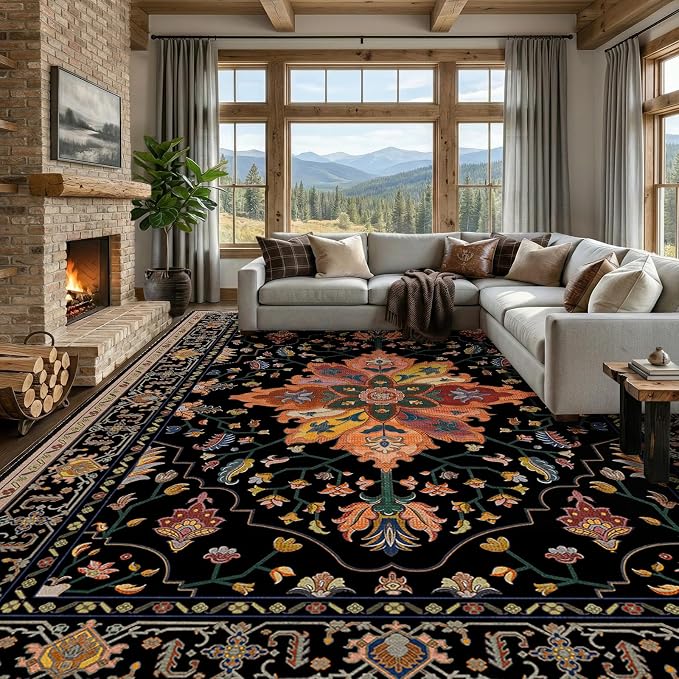RELEANY Area Rugs Large 10'x14' Washable Non-Slip, Floral Vintage Distress by RELEANY