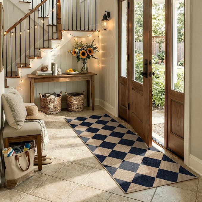 Lahome Checkered Easy Jute Non Slip Runner Rug, 2x6 Kitchen Runner Rug Washable - Image 2