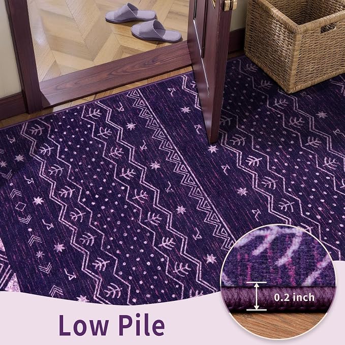 SERISSA 2x6 Kitchen Runner Rug, Washable Non-Slip Purple and White Boho Rug - Image 7