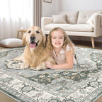 10x12 Washable Area Rug: Vintage Neutral Soft Non Slip Thin Large Floor Carpet - Image 7