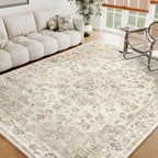 6x9 Washable Neutral Area Rug Beige Vintage Living Room Bedroom Carpet Non-Slip - Image 4