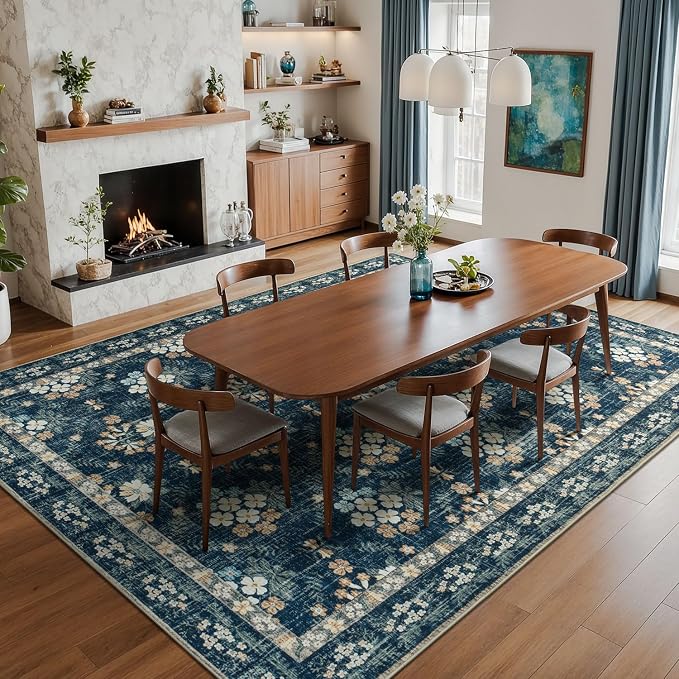 Lessymo Floral Living Room Rug 8x10 Area Rugs, Vintage Washable Rugs - Image 4