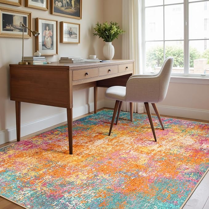 RELEANY Washable Area Rugs 4'x6' Non-Slip Modern Abstract Soft - Image 5
