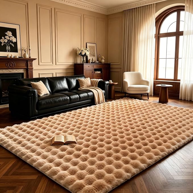 Coffee Rabbit Plush Rug 6'x9', Fluffy Shaggy Area Rug by CHOVY