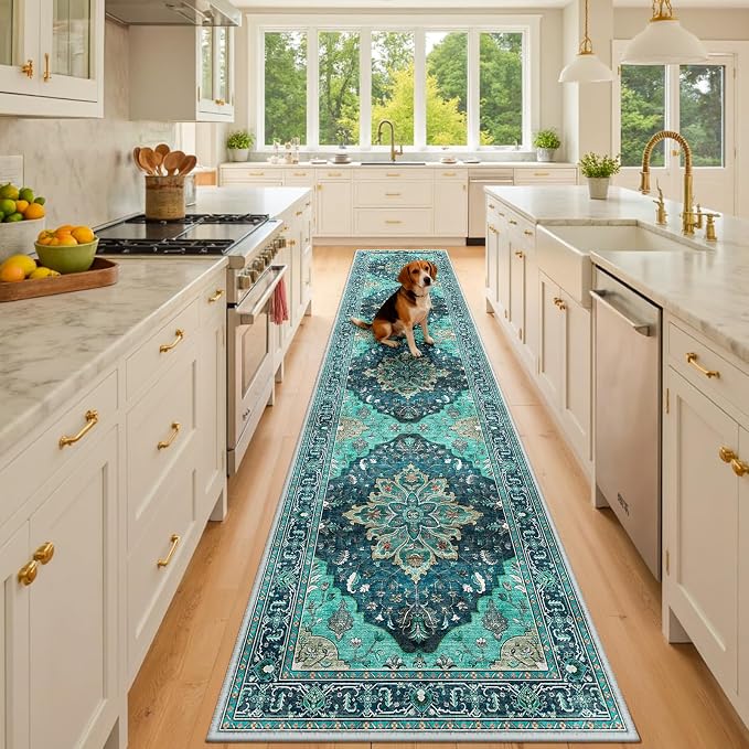 RELEANY Area Rugs Runner 3'x10' Washable Non-Slip, Floral Vintage Distress by RELEANY