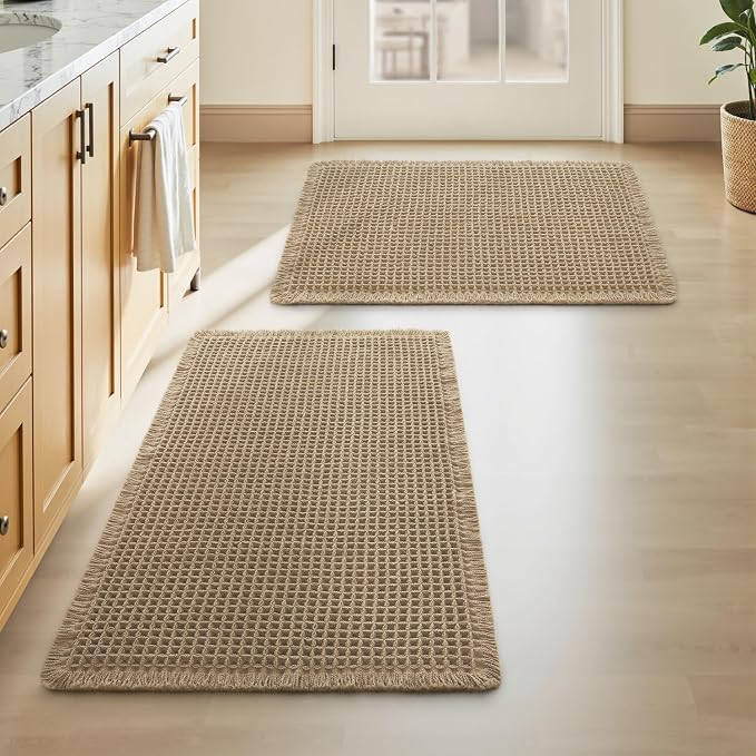 Upgraded Waffle Bath Mats Set of 2, Super Absorbent Non Slip Bath Mats by AMOAMI