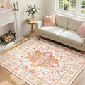 RELEANY Area Rugs 4'x5' Washable Non-Slip, Floral Vintage Distress Medallion by RELEANY