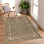 GarveeHome Scalloped Bow Rug for Living Room, Solid Brown Rug for Dorm by GarveeHome