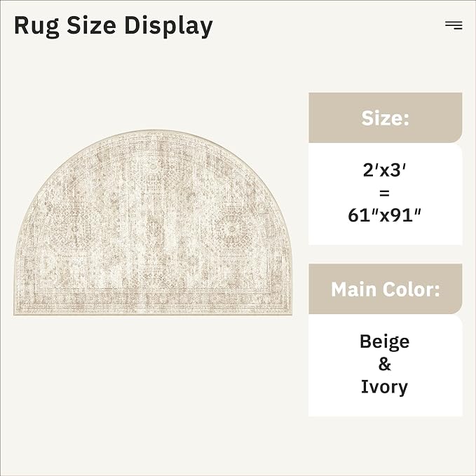 Soalmost Washable Half Circle Round Rug 2x3 Beige, Small Half Moon Rug Entryway - Image 5
