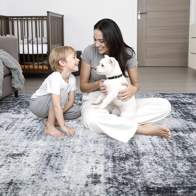 Round Area Rug for Living Room: 8 ft Washable Modern Abstract Soft Thin Rug - Image 8