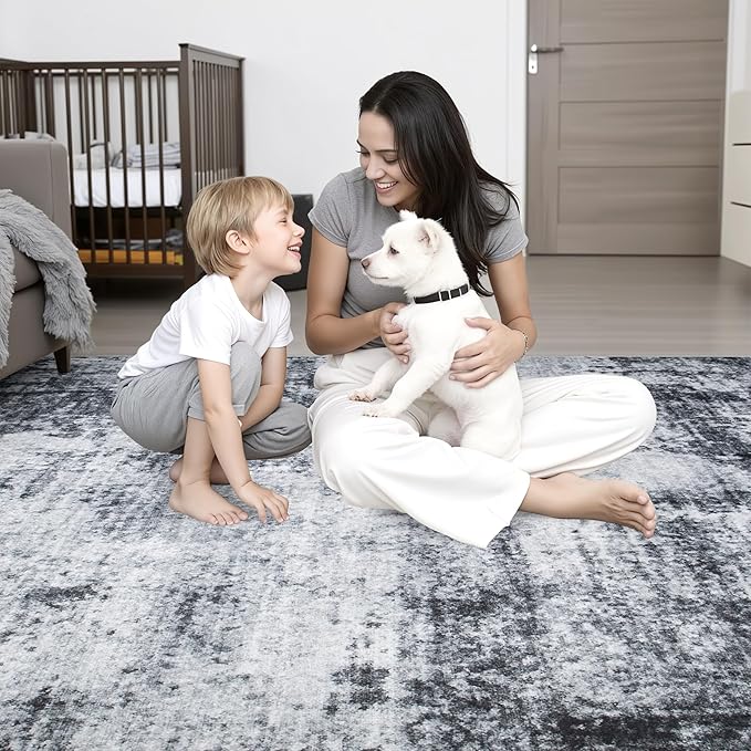 9x12 Area Rug Living Room Rug: Washable Modern Abstract Soft Thin Rug Indoor - Image 9