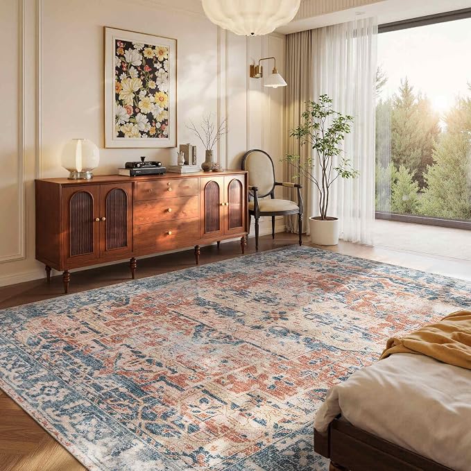Rugxara Orange 5x7 Area Rugs for Living Room Bedroom, Washable Rug, Coral - Image 2