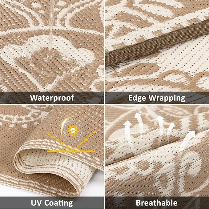 Pauwer Waterproof Outdoor Rug 9x12, Reversible Plastic Straw Patio Camping Rug - Image 3