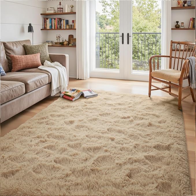 5x7 Ft Shag Beige Rugs for Bedroom Living Room, Ultra Soft Fluffy Furry Area - Image 2