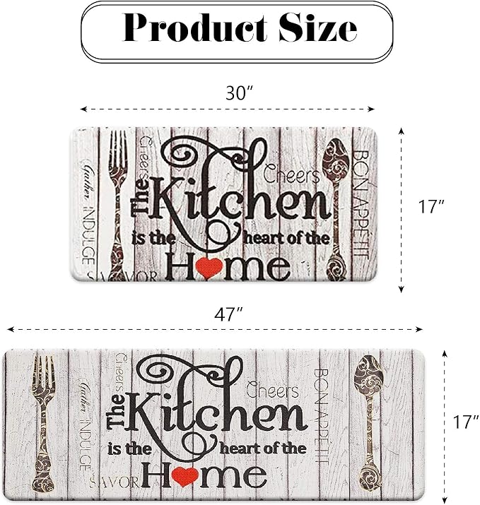 FRESHMINT Farmhouse Kitchen Mats Sets 2 Piece Cushioned Anti-Fatigue Comfort Mat - Image 2