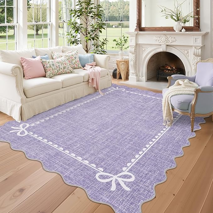 GarveeHome Scalloped Bow Rug for Living Room, Solid Purple Rug for Dorm by GarveeHome