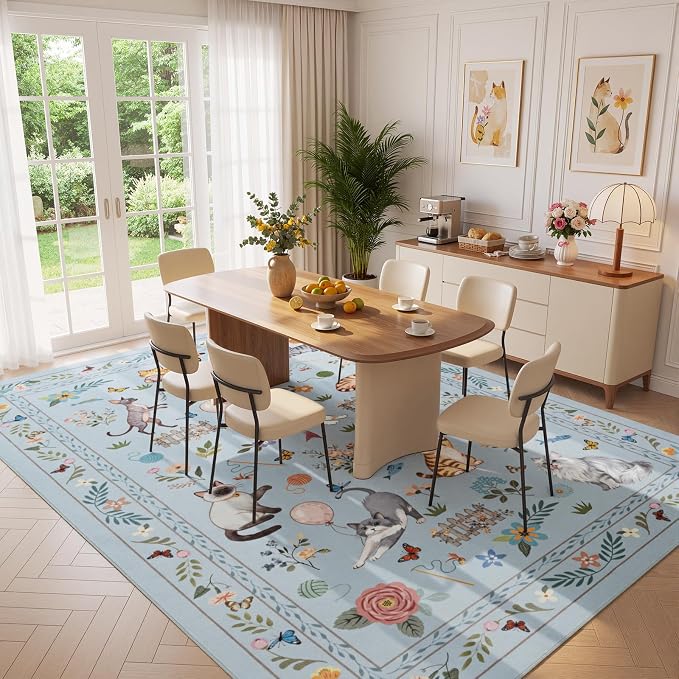 Unirea 9x12 Light Blue Grey Cat Area Rug - Image 7
