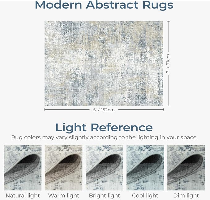 3x5 Area Rug Non-Slip, Machine Washable Soft Low Pile Small Rugs - Image 2