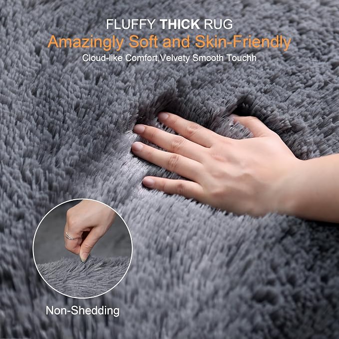 KICHOWUA Thick Area Rug Grey Fluffy 4x6 - Image 2