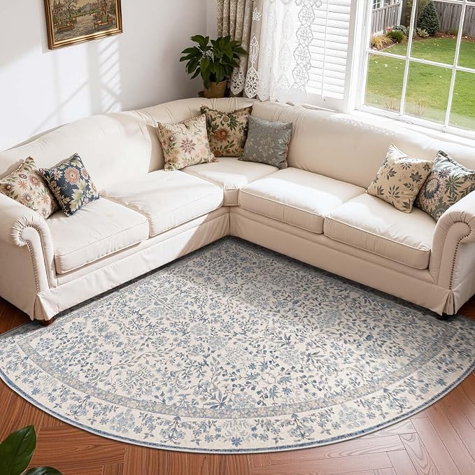 jinchan Zenith Corner Rug 6x6 Area Rug Floral Soft Aesthetic Rug Non-Slip Low - Image 2