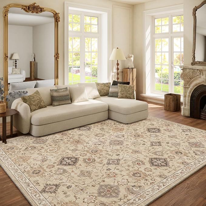 Machine Washable Rug for Living Room: 6x9 Area Rugs Boho Vintage Rug Stain by palohom