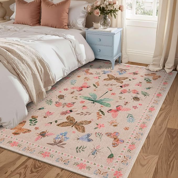 Rugxara 3x5 Rug for Entryway Bedroom, Floral Vintage Retro Boho Throw Rug - Image 2