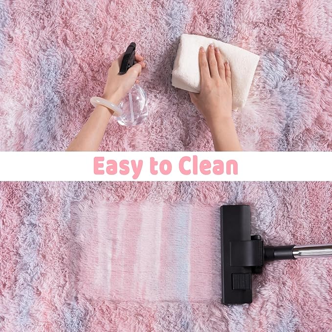 Shag Rugs for Living Room 8x10, Ultra Soft Abstract Pink Big Fuzzy Rugs for - Image 6