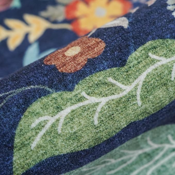Floral Square Area Rug for Family: Washable 5x5 Scalloped Carpet for Living - Image 7