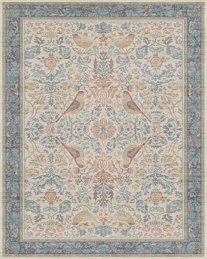 Soft Red and Blue 8x10 Living Room Rug, Oriental Non-Slip Area Rug - Image 8