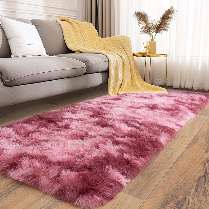 Soft Runner Rugs for Bedroom Hallways, 2x6 Tie-Dyed Blush Pink Fluffy Shag - Image 5