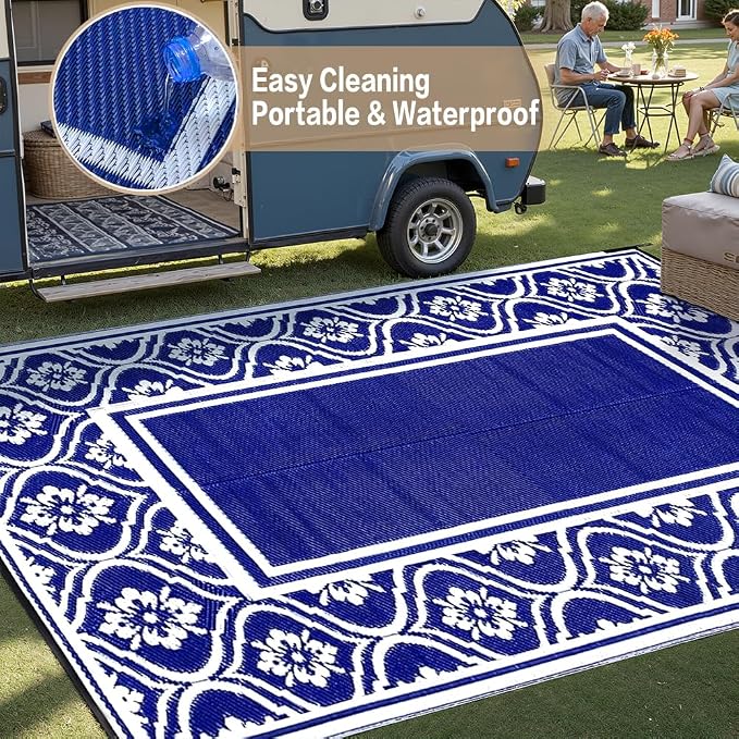 HUGEAR Plastic Outdoor Rug 6'x9' Waterproof Camping Carpet Outside Area Rug - Image 5