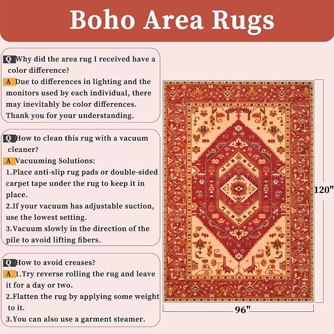 SERISSA Washable Rugs 8x10 Area Rugs, Large Non-Slip Boho Living Room Rug - Image 2