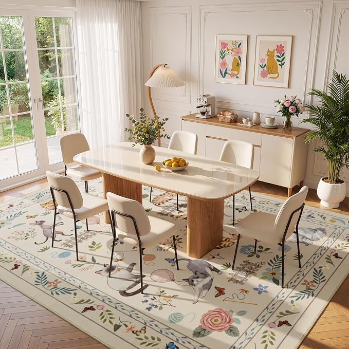 Unirea 6x9 Beige Cat Area Rug for Living Room, Large Soft Washable Kids Rug - Image 8
