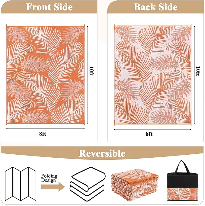 Pauwer Waterproof Outdoor Rug 8x10, Reversible Plastic Straw Patio Camping Rug - Image 2