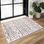 KUTA Moroccan Kitchen Rugs, 2x3 Brown Cream Entryway Rug Non-Slip Washable by KUTA